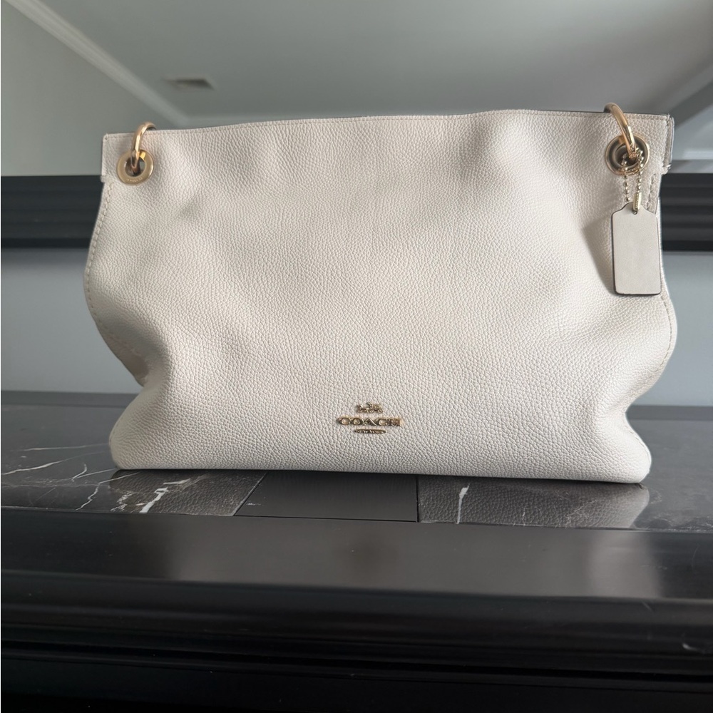 Coach Pebbled Leather Shoulder Bag in Chalk White with Gold Hardware